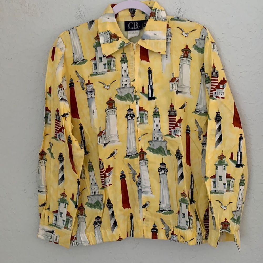 Vintage CB Casual Cotton Light Windbreaker Zippered Nautical Theme Print Size S